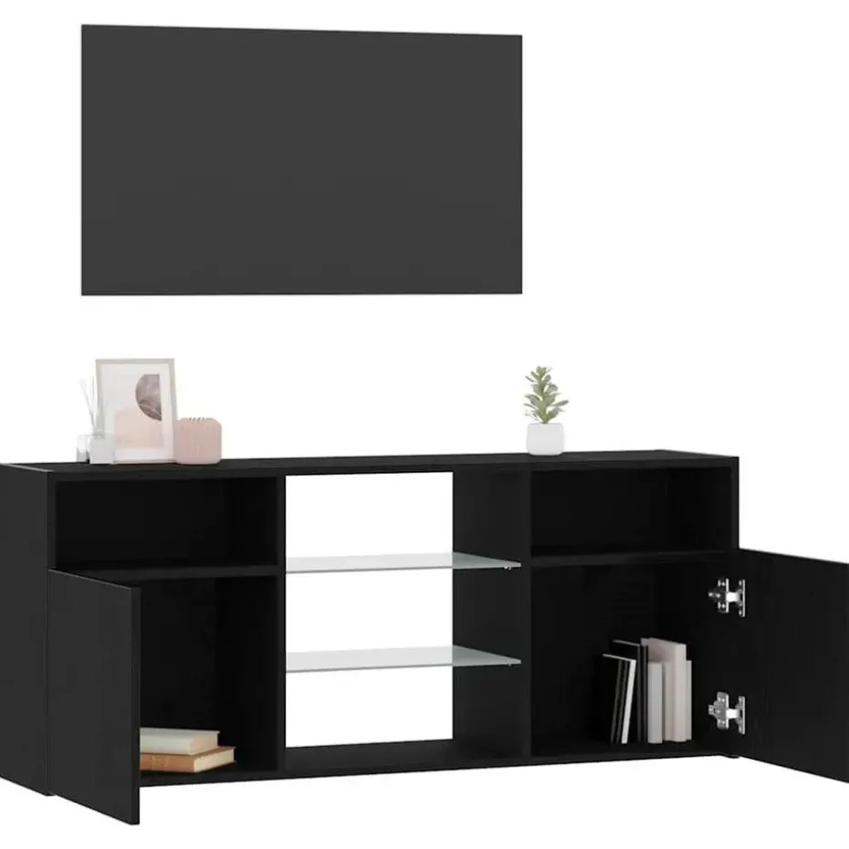 vidaXL - LED TV-meubel met 2 deuren - Zwart eiken - Hout en glas - 120x30x50 cm