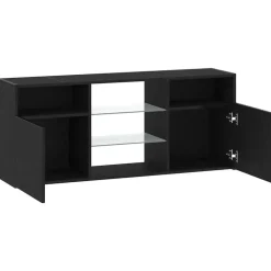 vidaXL - LED TV-meubel met 2 deuren - Zwart eiken - Hout en glas - 120x30x50 cm