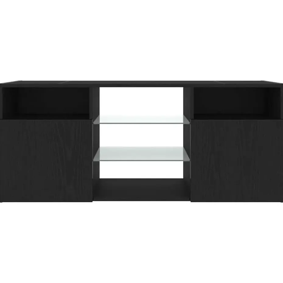 vidaXL - LED TV-meubel met 2 deuren - Zwart eiken - Hout en glas - 120x30x50 cm