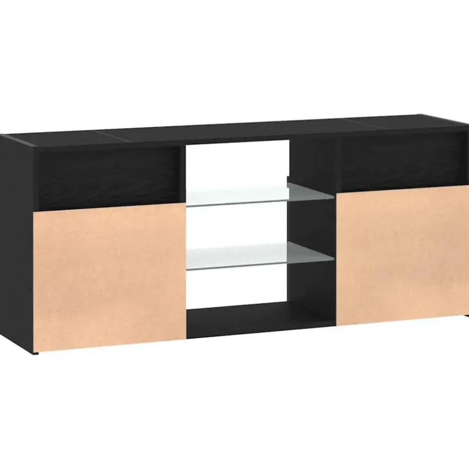 vidaXL - LED TV-meubel met 2 deuren - Zwart eiken - Hout en glas - 120x30x50 cm