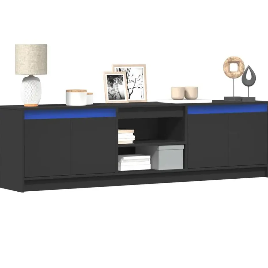 vidaXL - LED TV-meubel met 4 deuren en 2 vakken - Zwart - Hout - 180x34x50 cm