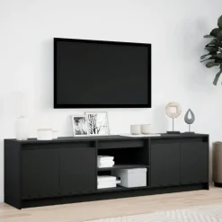 vidaXL - LED TV-meubel met 4 deuren en 2 vakken - Zwart - Hout - 180x34x50 cm