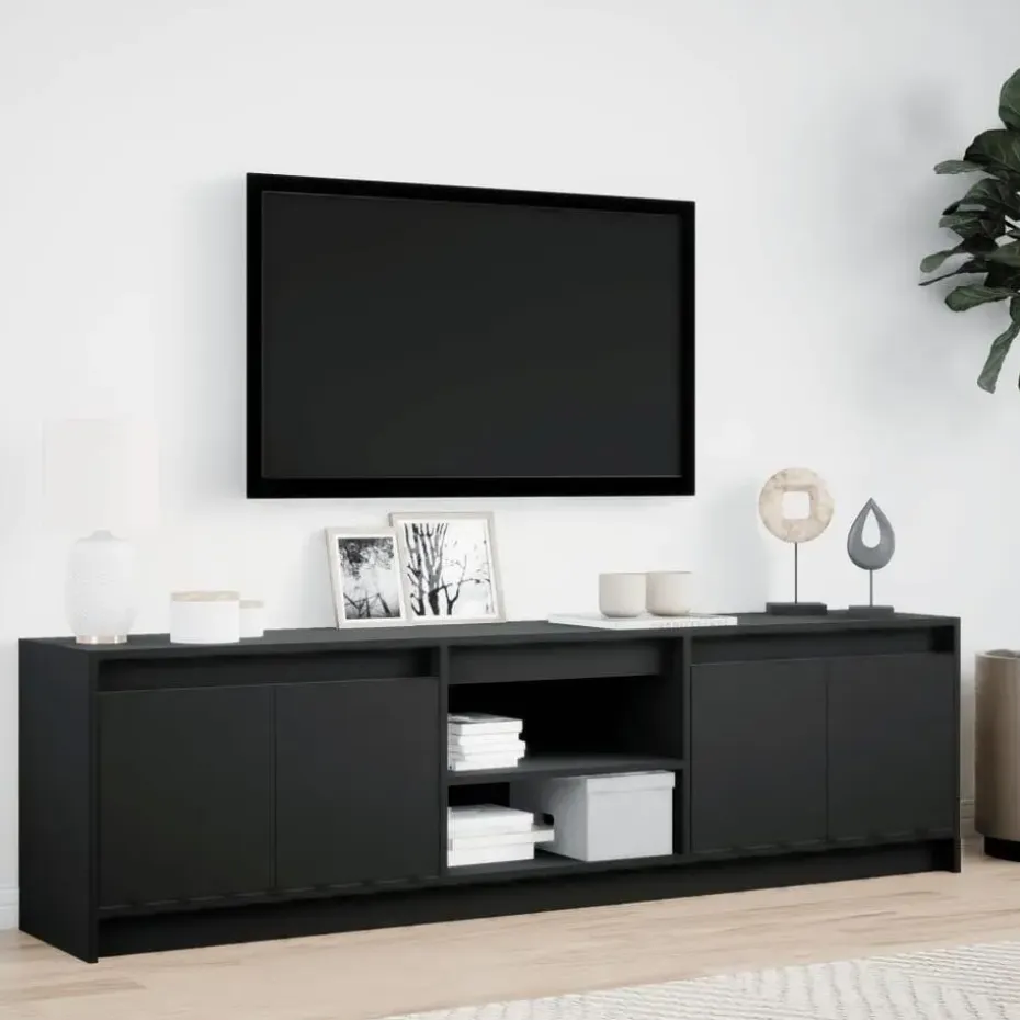 vidaXL - LED TV-meubel met 4 deuren en 2 vakken - Zwart - Hout - 180x34x50 cm