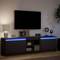 vidaXL - LED TV-meubel met 4 deuren en 2 vakken - Zwart - Hout - 180x34x50 cm