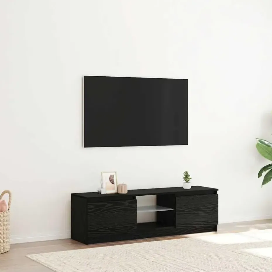 vidaXL - LED TV-meubel met 2 deuren - Zwart eiken - Hout en glas - 120x30x36 cm