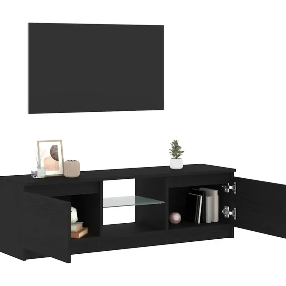 vidaXL - LED TV-meubel met 2 deuren - Zwart eiken - Hout en glas - 120x30x36 cm