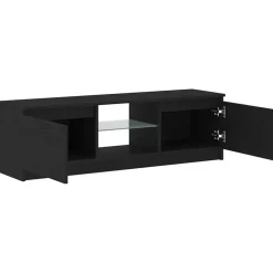 vidaXL - LED TV-meubel met 2 deuren - Zwart eiken - Hout en glas - 120x30x36 cm