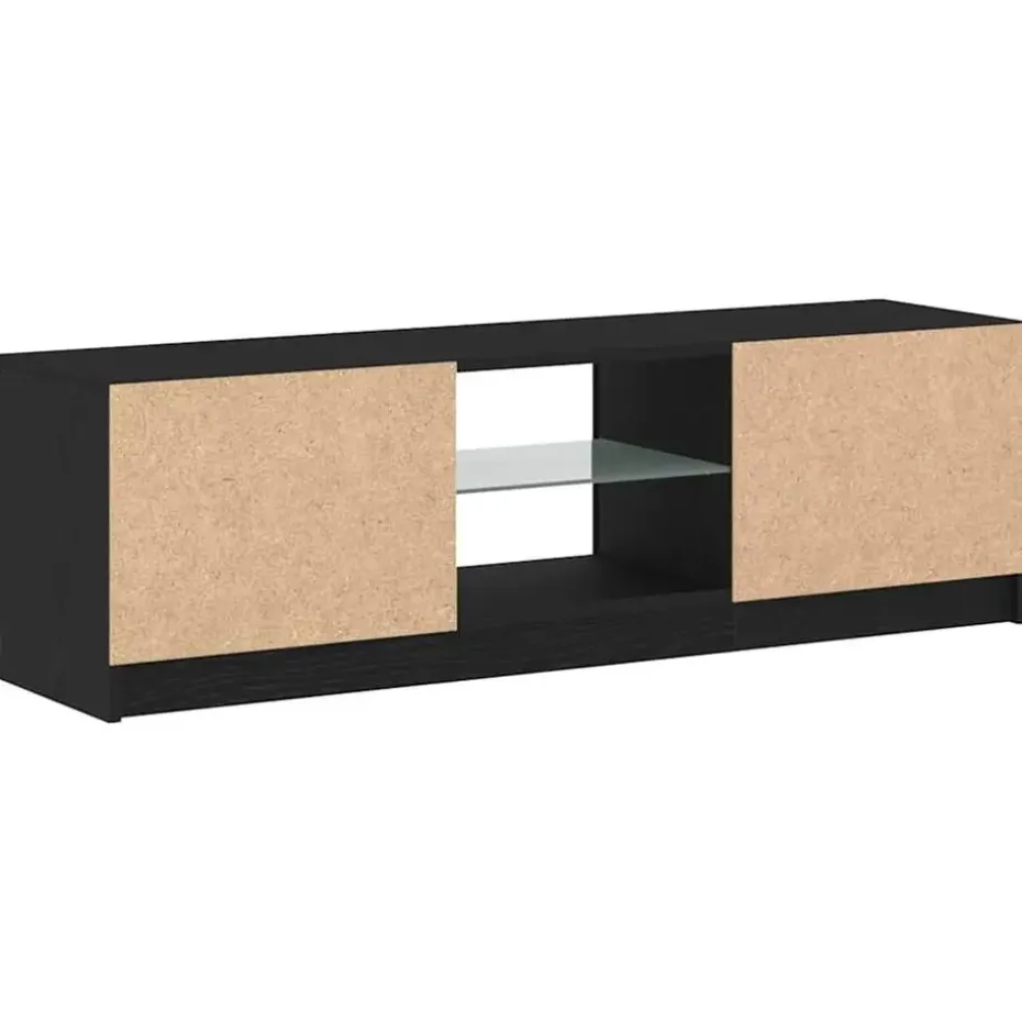 vidaXL - LED TV-meubel met 2 deuren - Zwart eiken - Hout en glas - 120x30x36 cm