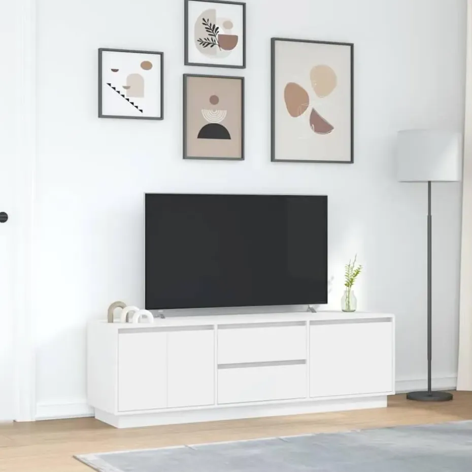 vidaXL - LED TV-meubel met 2 lades en 4 deuren - Wit - Hout - 160.5x41x50 cm