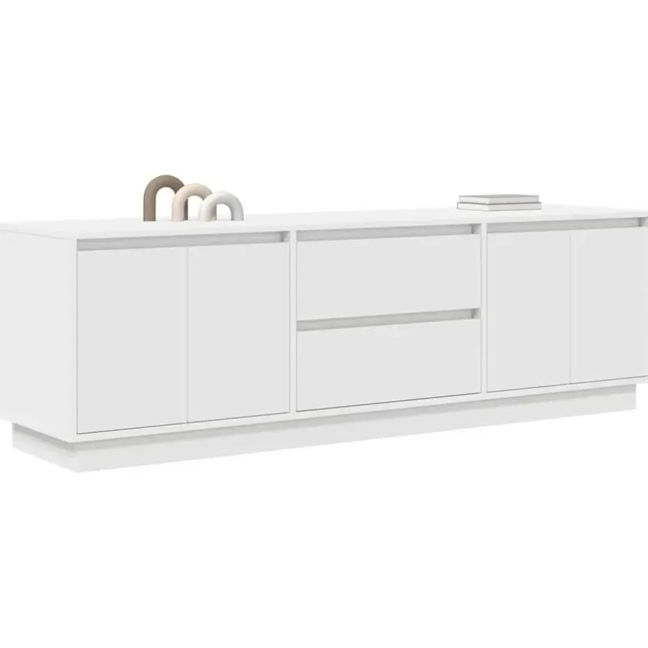 vidaXL - LED TV-meubel met 2 lades en 4 deuren - Wit - Hout - 160.5x41x50 cm