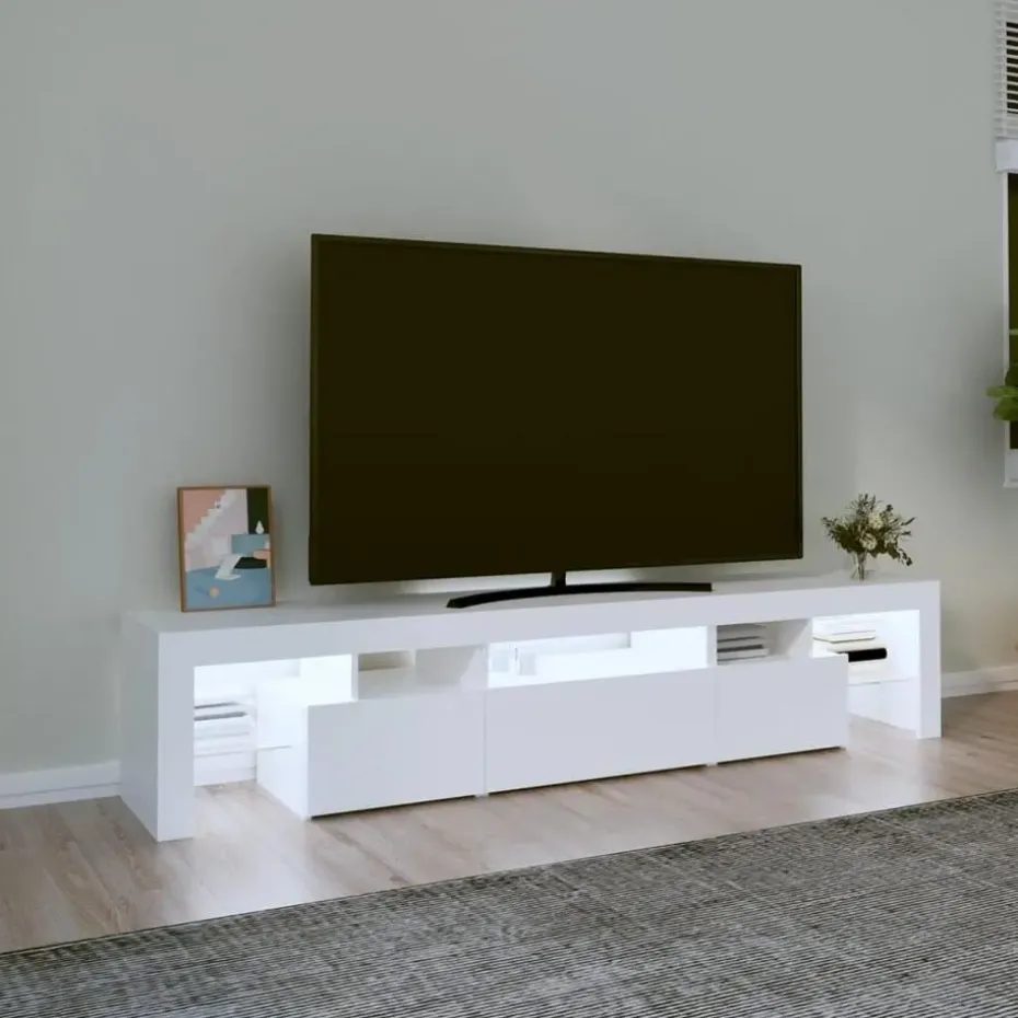 vidaXL - LED TV-meubel met 3 deuren en glas legplanken - Wit - 200x36.5x40 cm