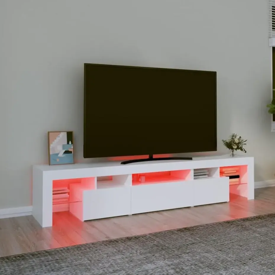 vidaXL - LED TV-meubel met 3 deuren en glas legplanken - Wit - 200x36.5x40 cm