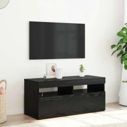 vidaXL - LED TV-meubel met deur - Zwart eiken - Hout - 90x35x40 cm