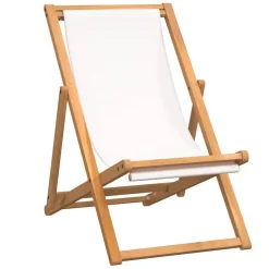 vidaXL - Ligstoel - Crème - Teakhout
