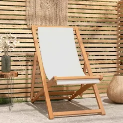 vidaXL - Ligstoel - Crème - Teakhout