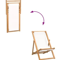 vidaXL - Ligstoel - Crème - Teakhout