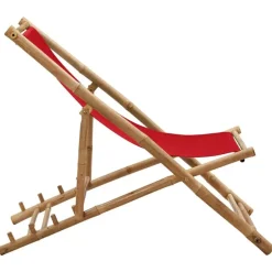 vidaXL - Ligstoel - Rood - Bamboe en canvas