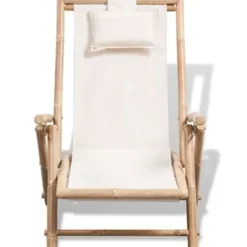 vidaXL - Ligstoel - Wit - Bamboe