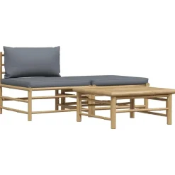 vidaXL - Loungeset - Donkergrijze - Bamboe - 3 stuks - Met kussens