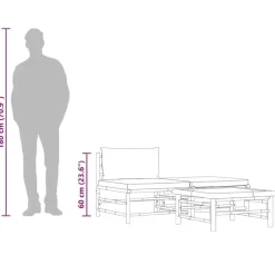 vidaXL - Loungeset - Donkergrijze - Bamboe - 3 stuks - Met kussens
