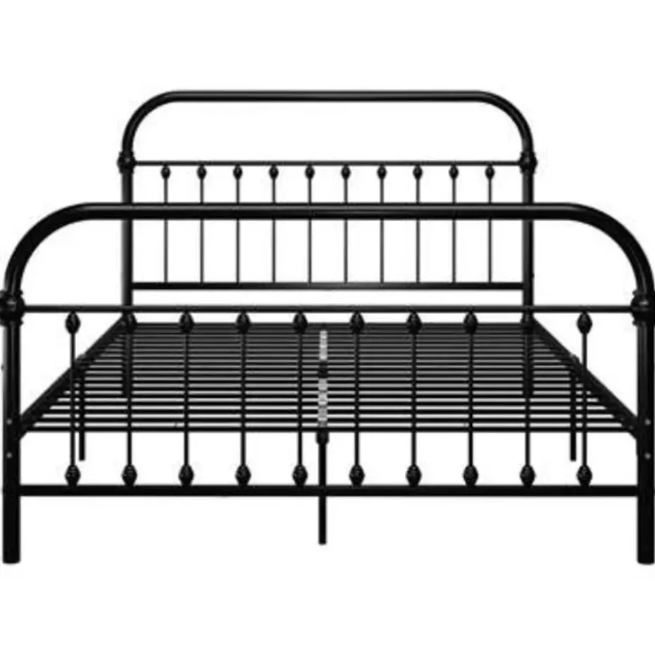 vidaXL - Meatlen bed met hoofdbord - Zwart - Metaal - 140x200 cm