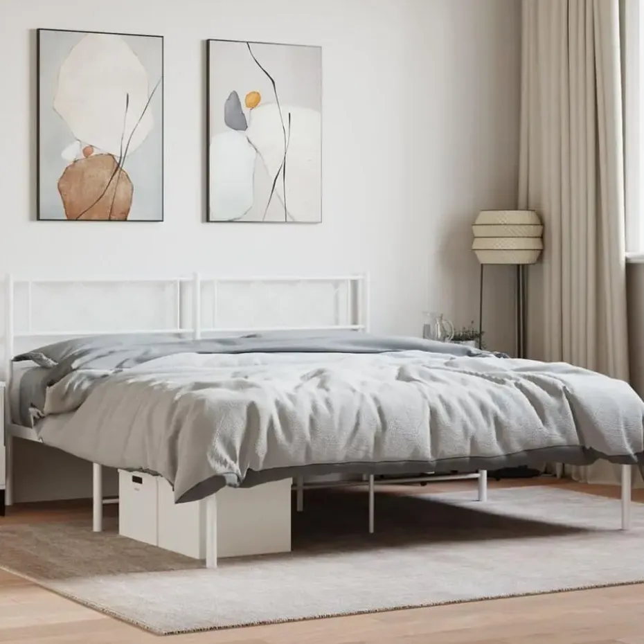 vidaXL - Metalen bed met hoofdbord - Wit - 120x200 cm