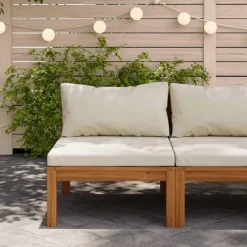 vidaXL - Middenbank sectioneel - Wit - Acaciahout - Met kussens