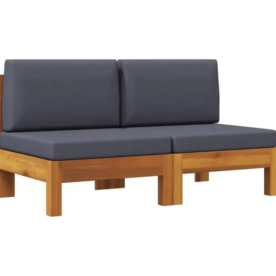 vidaXL - Middenbanken - Grijs - Acaciahout - 2 stuks - Met kussens