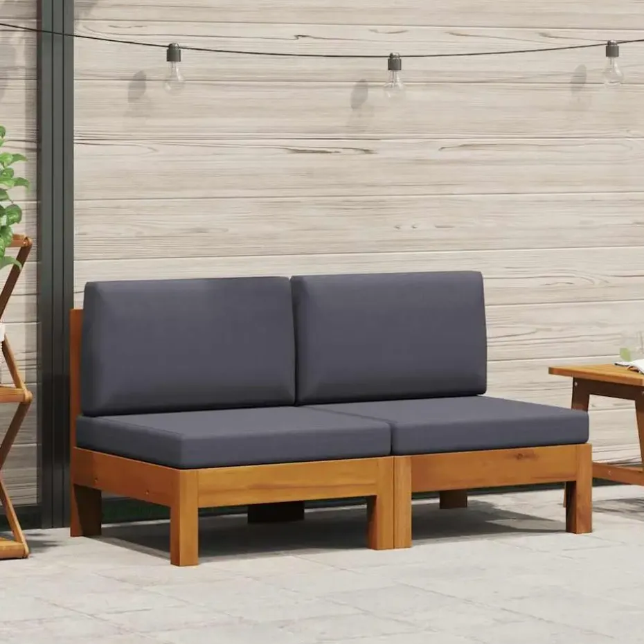 vidaXL - Middenbanken - Grijs - Acaciahout - 2 stuks - Met kussens