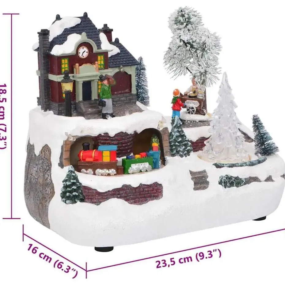 vidaXL - Miniatuur kerstdorp met treinstation - 23,5x16x18,5 cm - Hars