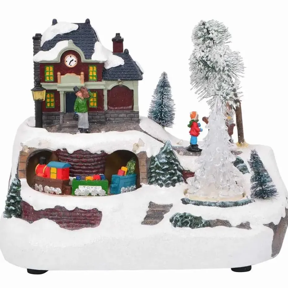 vidaXL - Miniatuur kerstdorp met treinstation - 23,5x16x18,5 cm - Hars