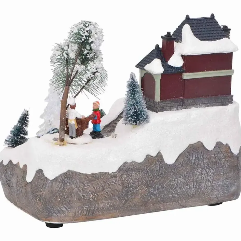 vidaXL - Miniatuur kerstdorp met treinstation - 23,5x16x18,5 cm - Hars