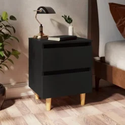 vidaXL - Nachtkastje - Zwart - Grenenhout - 2 stuks