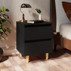 vidaXL - Nachtkastje - Zwart - Grenenhout