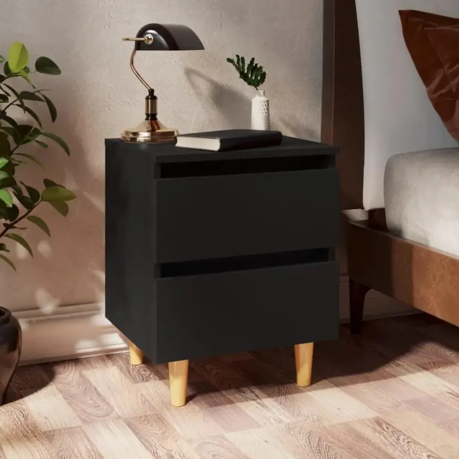 vidaXL - Nachtkastje - Zwart - Grenenhout