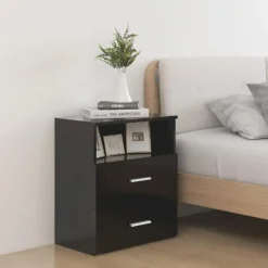 vidaXL - Nachtkastje - Zwart - Bewerkt hout