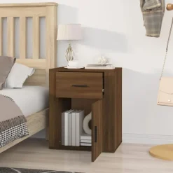 vidaXL - Nachtkastje met lade en deur - Bruin eiken - Bewerkt hout - 50x36x60 cm