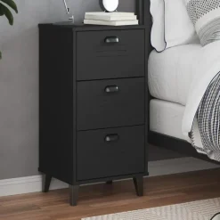 vidaXL - Nachtkastje VIKEN met metalen poten en 3 lades - Zwart - 40x35x80 cm