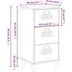 vidaXL - Nachtkastje VIKEN met metalen poten en 3 lades - Zwart - 40x35x80 cm