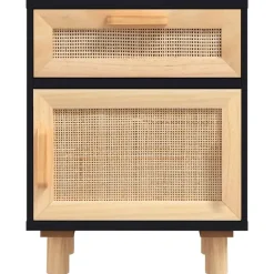 vidaXL - Nachtkastjes - Zwart - Grenenhout en natuurlijk rattan - 2 stuks