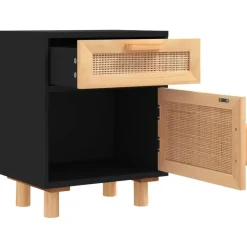 vidaXL - Nachtkastjes - Zwart - Grenenhout en natuurlijk rattan - 2 stuks