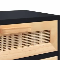 vidaXL - Nachtkastjes - Zwart - Grenenhout en natuurlijk rattan - 2 stuks