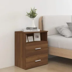 vidaXL - Nachtkastjes met 2 lades - Bruineiken - Hout - 50x32x60 cm - Set van 2