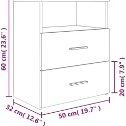 vidaXL - Nachtkastjes met 2 lades - Bruineiken - Hout - 50x32x60 cm - Set van 2