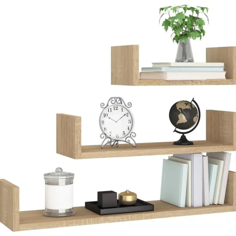 vidaXL - Plank - Bruin - Bewerkt hout - 60 x 15 x 10 cm - 3 stuks