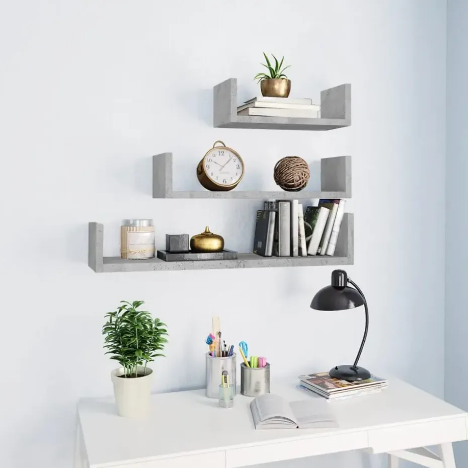 vidaXL - Plank - Grijs - Bewerkt hout - 60 x 15 x 10 cm - 3 stuks