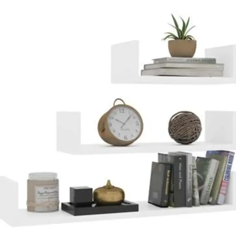 vidaXL - Plank - Wit - Bewerkt hout - 60 x 15 x 10 cm - 3 stuks