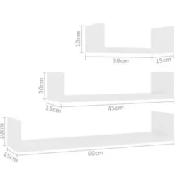 vidaXL - Plank - Wit - Bewerkt hout - 60 x 15 x 10 cm - 3 stuks