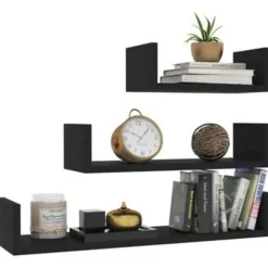 vidaXL - Plank - Zwart - Bewerkt hout - 60 x 15 x 10 cm - 3 stuks