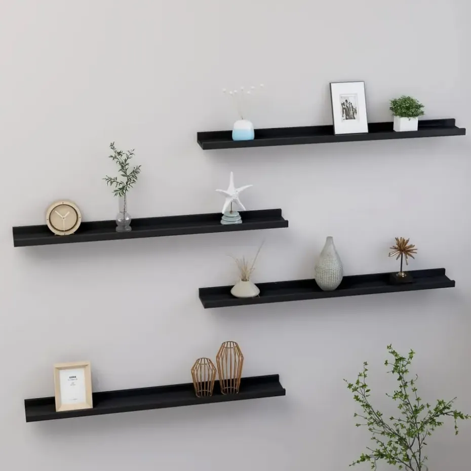 vidaXL - Plank - Zwart - MDF - 80 x 9 x 3 cm - 4 stuks